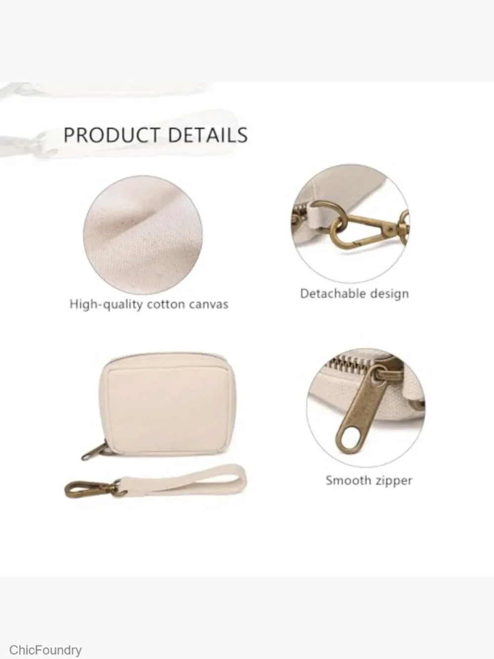 Canvas Wristlet Wallet with Detachable Wrist Strap - Compact Travel Purse